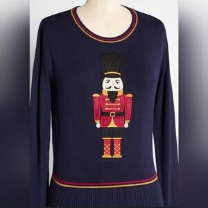 Modcloth x Collectif Notorious Nutcracker pullover sweater  large/10, navy blue